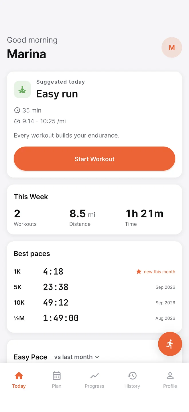 Today screen with the suggested workout
