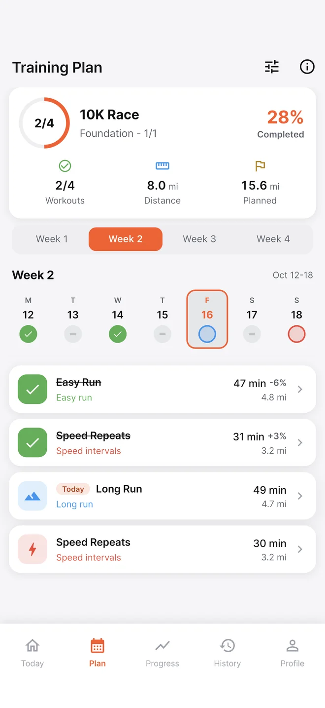 Training plan for a 10K race